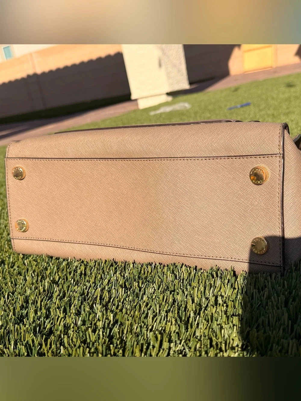 Michael Kors Taupe Saffiano Satchel with Gold Hardware